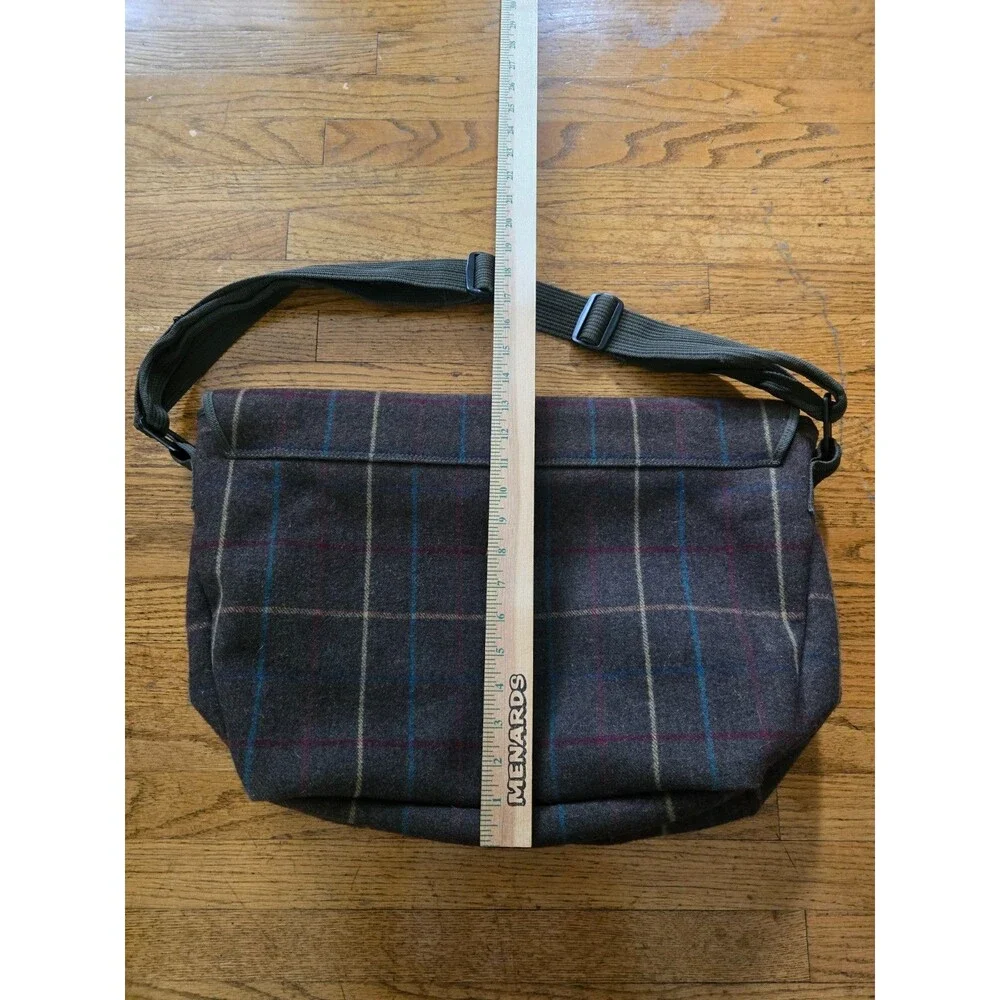 J Crew Wool Blend Brown Plaid Messenger Laptop Bag Adjustable Straps